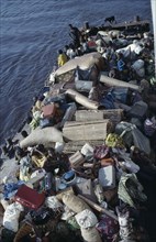 CONGO, Transport, Heavily loaded river boat on the River Congo from Kinshasa to Kisangani.