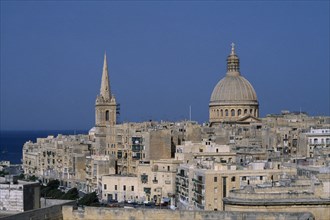 MALTA, Valetta, View over town with Anglican Cathedral on left and Carmelite on right.