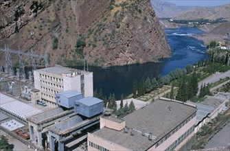 TAJIKISTAN, Nurek, General view of the hydroelectric power station.