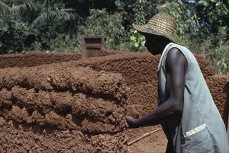 NIGERIA, Work, Building mud brick house.