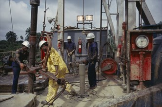 NIGERIA, Industry, Workers on Shell oil rig.