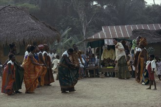 NIGERIA, Ibo, Dancers at New Year Festival.