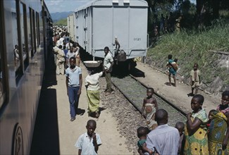 CONGO, Transport, Train and passengers at country railway station.