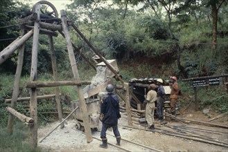 ZIMBABWE, Industry, Miners working above ground in the Lonrho gold mine.