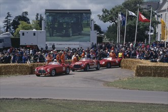ENGLAND, West Sussex, Goodwood, Festival of Speed. Three red Ferraris 2 litre built in 1950 4.1