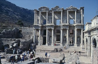 TURKEY, Aegean Coast, Ephesus, Library of Celsus with visitors
