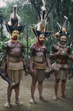 PACIFIC ISLANDS, Melanesia, Papua New Guinea, Southern Highlands. Tari. Huli tribemen Wigmen