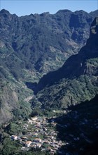 PORTUGAL, Madeira, Camara de Lobos, Curral das Freiras. View over the valley with partially