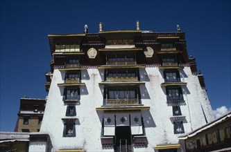 TIBET, Lahasa, The Potala Palace. Chief residence of the Dalai Lama. Exterior of the top section