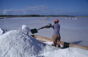 DOMINICAN REPUBLIC, Las Salinas, Man working at salt mines