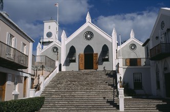 BERMUDA, St George, Anglican St Peters Church exterior with steps leading up to entrance