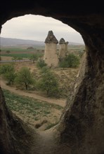 TURKEY, Cappadocia, Zilve, Fairy Chimney dwelling carved from from volcanic rock formation.