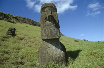 PACIFIC ISLANDS, Easter Island, Rano Raraku Crater. Moai Statues abandonned in transit on the