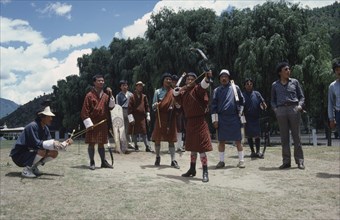 BHUTAN, People, Competitors in archery competition.