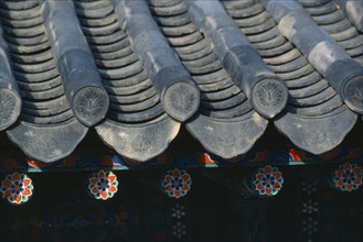 SOUTH KOREA, Architecture, Detail of end tiles on a Buddhist temple roof
