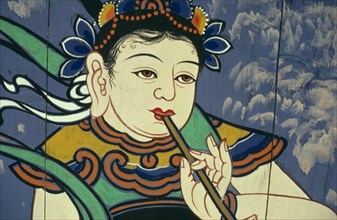 SOUTH KOREA, Arts, Painting, Detail of figure in a Buddhist temple painting