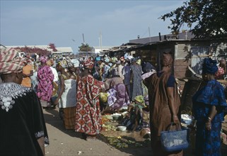 GAMBIA, Banjul, Busy market scene.