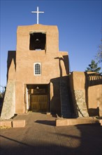USA, New Mexico, Santa Fe, The San Miguel Mission church built in the adobe style