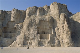 IRAN, Fars Province, Naghshe Rostam , Naghshe Rostam near Persepolis. Achaemenian Tombs with