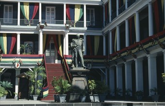 MAURITIUS, Port Louis, Exterior of Government House hung with flags and banners in celebration of