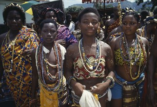 GHANA, Volta Region, Hohoe District, Wli Agumatsa waterfall festival commemorating and giving
