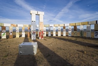 USA, New Mexico, Santa Fe, Stonefridge a life sized replica of Stonehenge made out of recycled