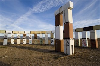 USA, New Mexico, Santa Fe, Stonefridge a life sized replica of Stonehenge made out of recycled
