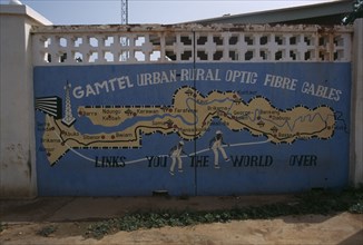 GAMBIA, Mural, Map of Gambia painted on wall
