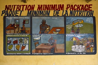GUINEA , Kissidougou, Camp for Sierra Leonean refugees. Nutrition and health information poster on