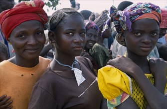 GUINEA, Kissidougou, Camp for Sierra Leonean refugees. Group of Women and girls