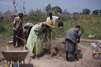 GAMBIA, People, Work, Men and women building village school
