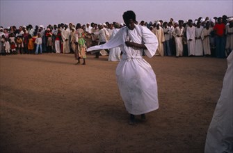SUDAN, Religion, Dervish dancer whirling in trance after performing dhikr.