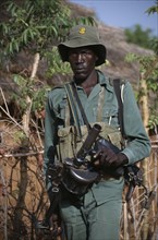 SUDAN, Nuba Mountains, Army, Portrait of SPLA Dinka officer.