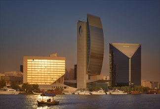 UAE, Dubai , View across Dubai Creek towards the National Bank of Dubai Building.