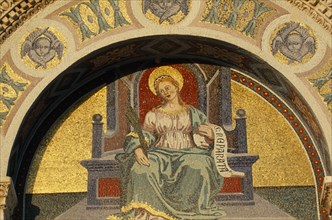 ITALY, Tuscany, Pisa, Duomo.  Detail of mosaic on exterior facade.