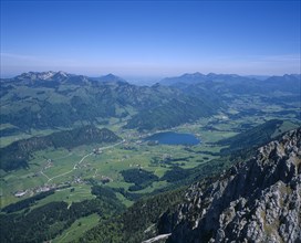 AUSTRIA, Pyramidenspitze, Kaisergebirge Mountains, "View North East from summit, Walchseed village