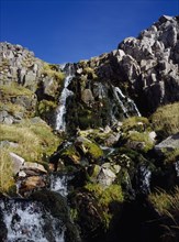 SCOTLAND, Highlands, Inchnadamph Forest, "Stream and waterfall from Coire a’ Mhadaidh, North side