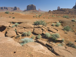 USA, Arizona, Monument Valley, Rock formations from John Ford Point seen in morning light with