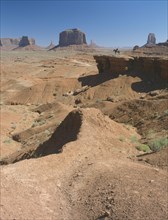 USA, Arizona, Monument Valley, A figure on horseback in the distance on John Ford Point