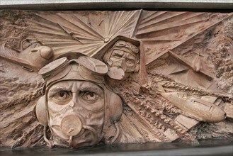 ENGLAND, London, Victoria Embankment. Battle of Britain Memorial bronze momument by Paul Day