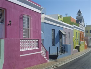 SOUTH AFRICA, Western Cape, Cape Town, Bo Kapp District. Chiappini Street. A row of brightly