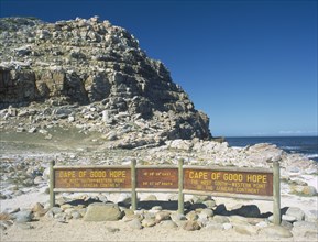 SOUTH AFRICA, Western Cape, Cape Penninsula, Cape of Good Hope Nature Reserve. Sign indicating the