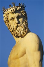 ITALY, Tuscany, Florence, Piazza della Signoria.  Detail of statue of Neptune showing head and