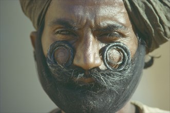 INDIA, People, "Portrait of sikh man with curled, waxed moustache."