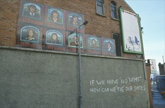 IRELAND, North, Belfast, Falls Road. Donegal road Area. No Arms and hunger strikers Murals