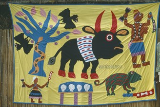 BENIN, Voodoo, Voodoo symbols on embroidered banner.