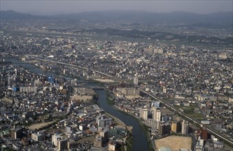 JAPAN, Kyushu, Fukuoka, Aerial view over largest city on the most southernmost of Japans four major