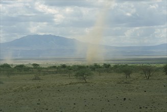 TANZANIA, Monduli Region, Eastern Rift Valley, Dust storm or ‘dust devil’ in dry acacia scrubland.