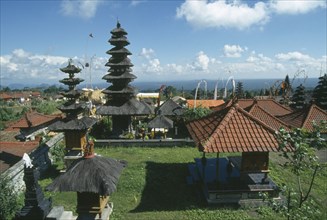 INDONESIA, Bali, "The Mother Temple, Besakih in the Karang Asem regency View over roof tops."