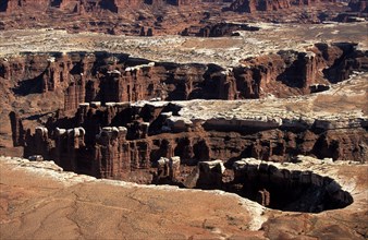 USA, Utah, Canyonlands National Park, "Hoodoos,  rock towers of eroding softer rock under hard cap